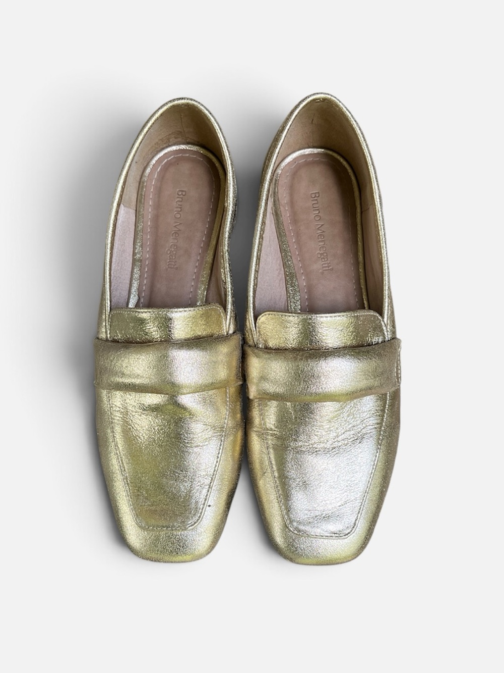 Bruno Menegatti Metallic Gold Leather Loafers Size 6 (EU 37)